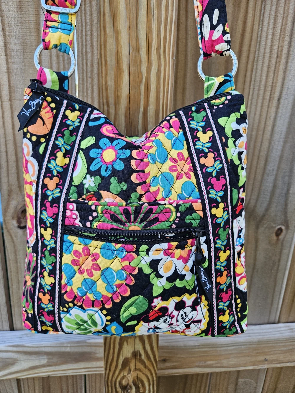 Vera Bradley Black Floral Minnie Quilted Crossbody Bag